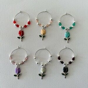 Elegant Multi-Color Tulip Wine Charms Set